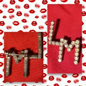 Vintage Rhinestone pin Letters 'LM'